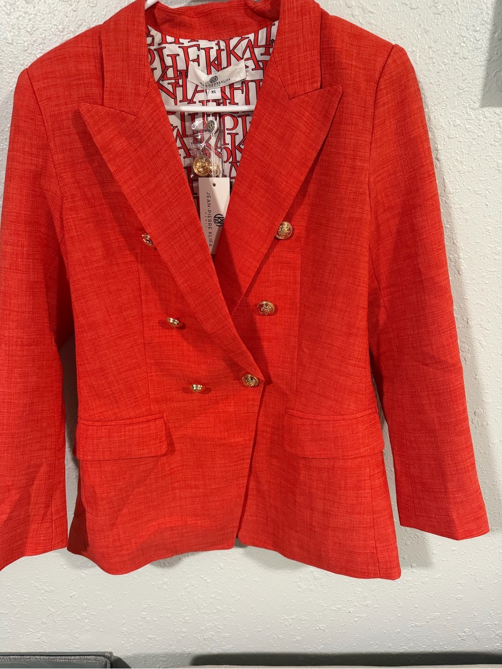 Jean-Pierre Kilfa Red Double-Breasted Blazer with Gold Buttons XS